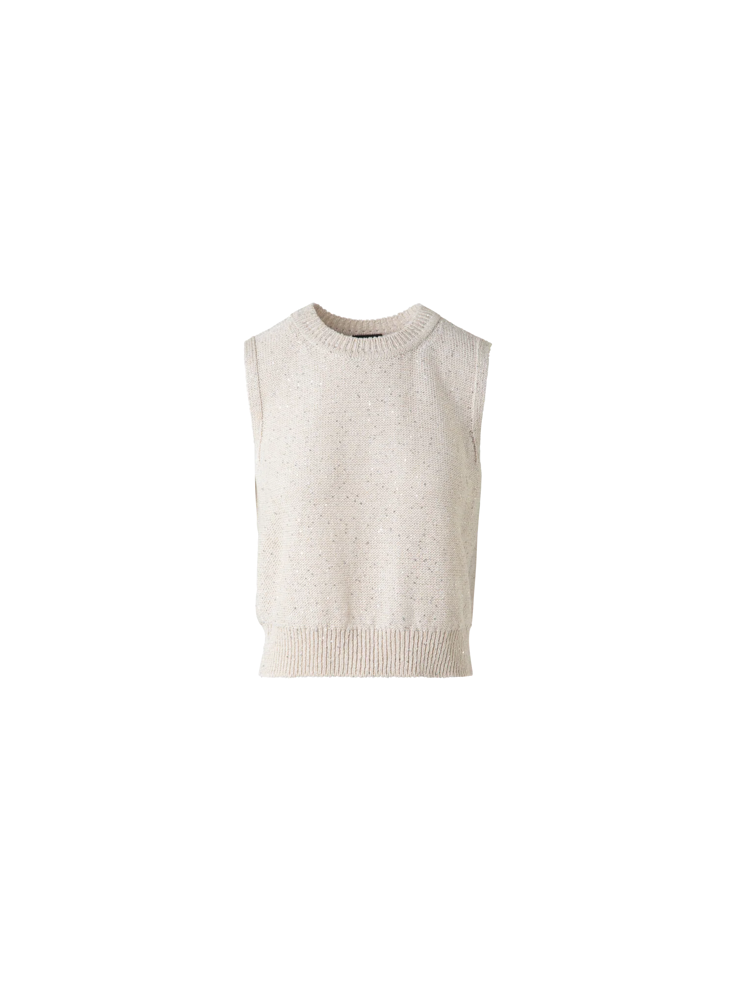 Sleeveless Linen Cotton Knit Top with Sequins