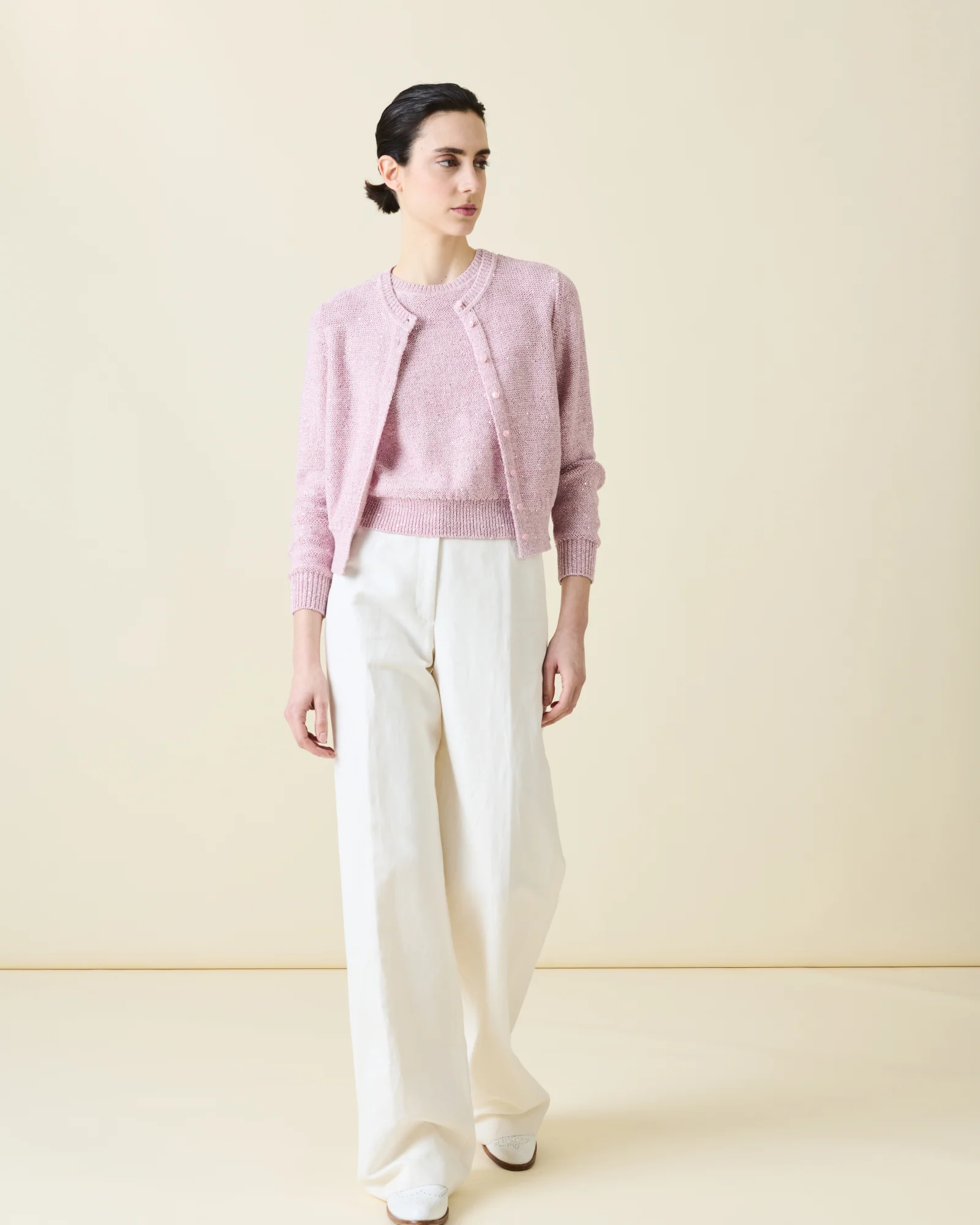 Sleeveless Linen Cotton Knit Top with Sequins - Image 2