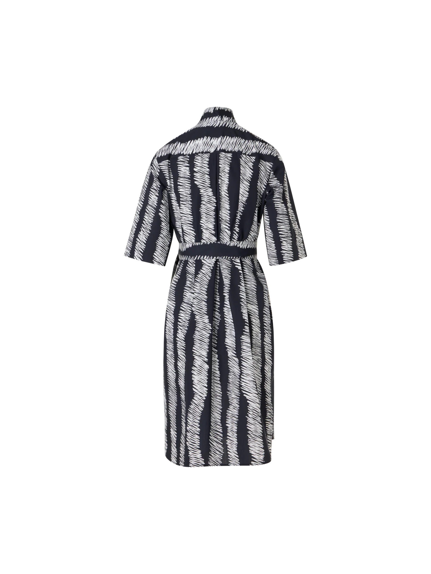Belted Scribble Wave Print Cotton Shirt Dress - Image 2