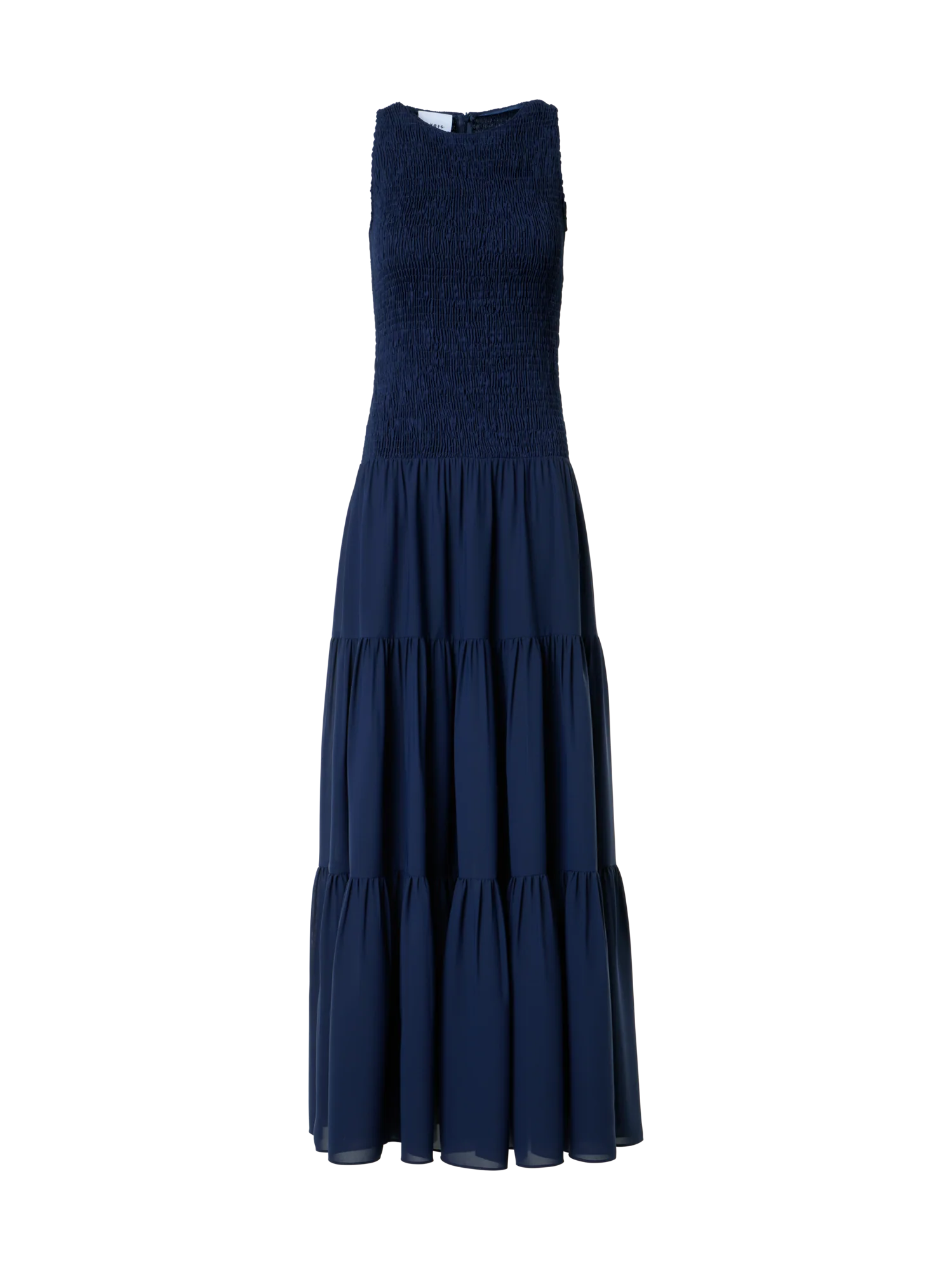 Fitted Smocked Georgette A-Line Midi Dress