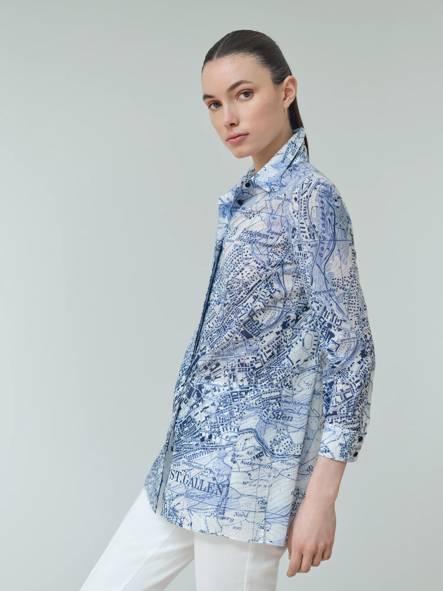 Long Tunic Blouse with St. Gallen Map Print - Image 2