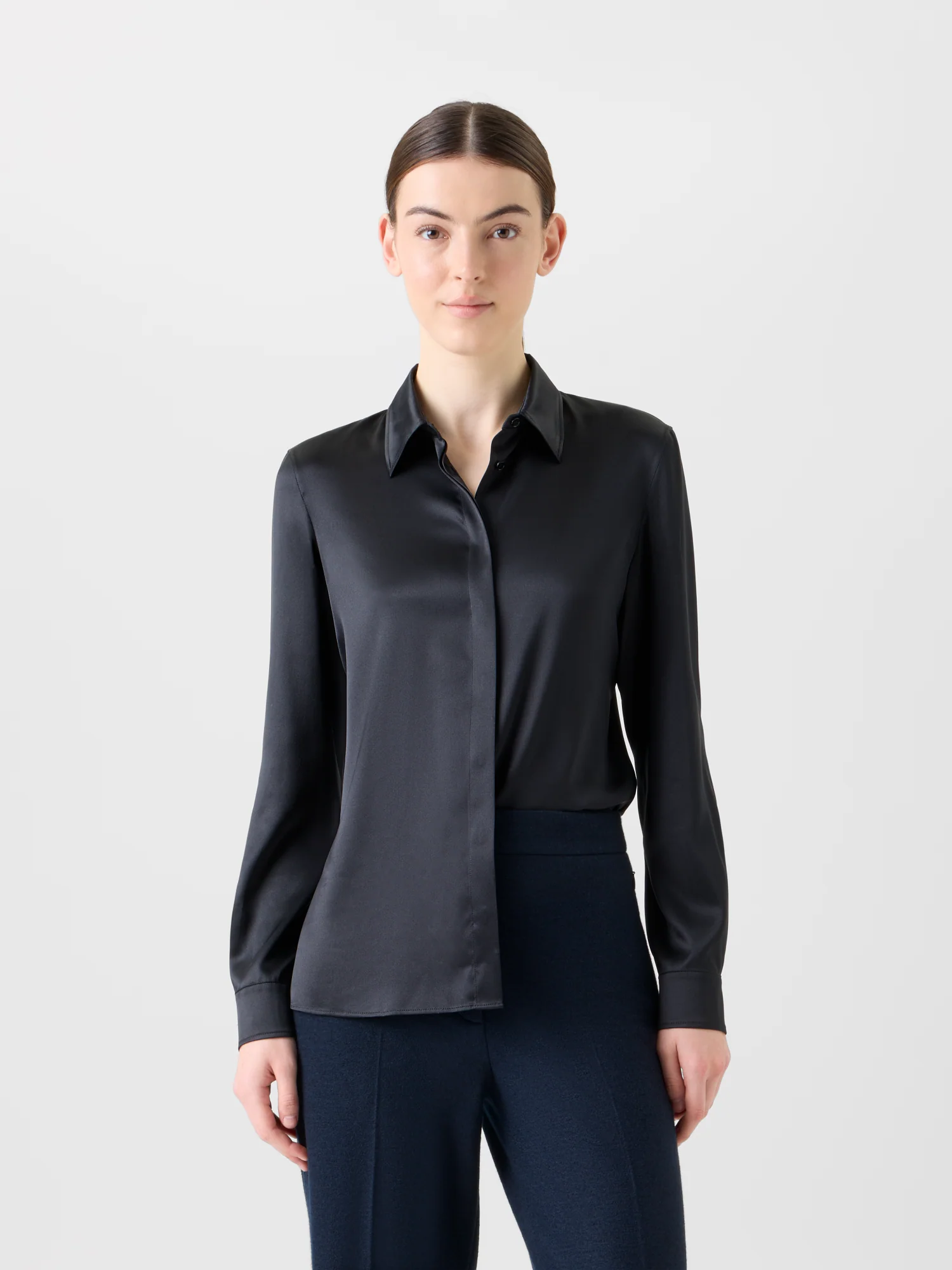 Stretch Silk Satin Shirt Blouse - Image 2