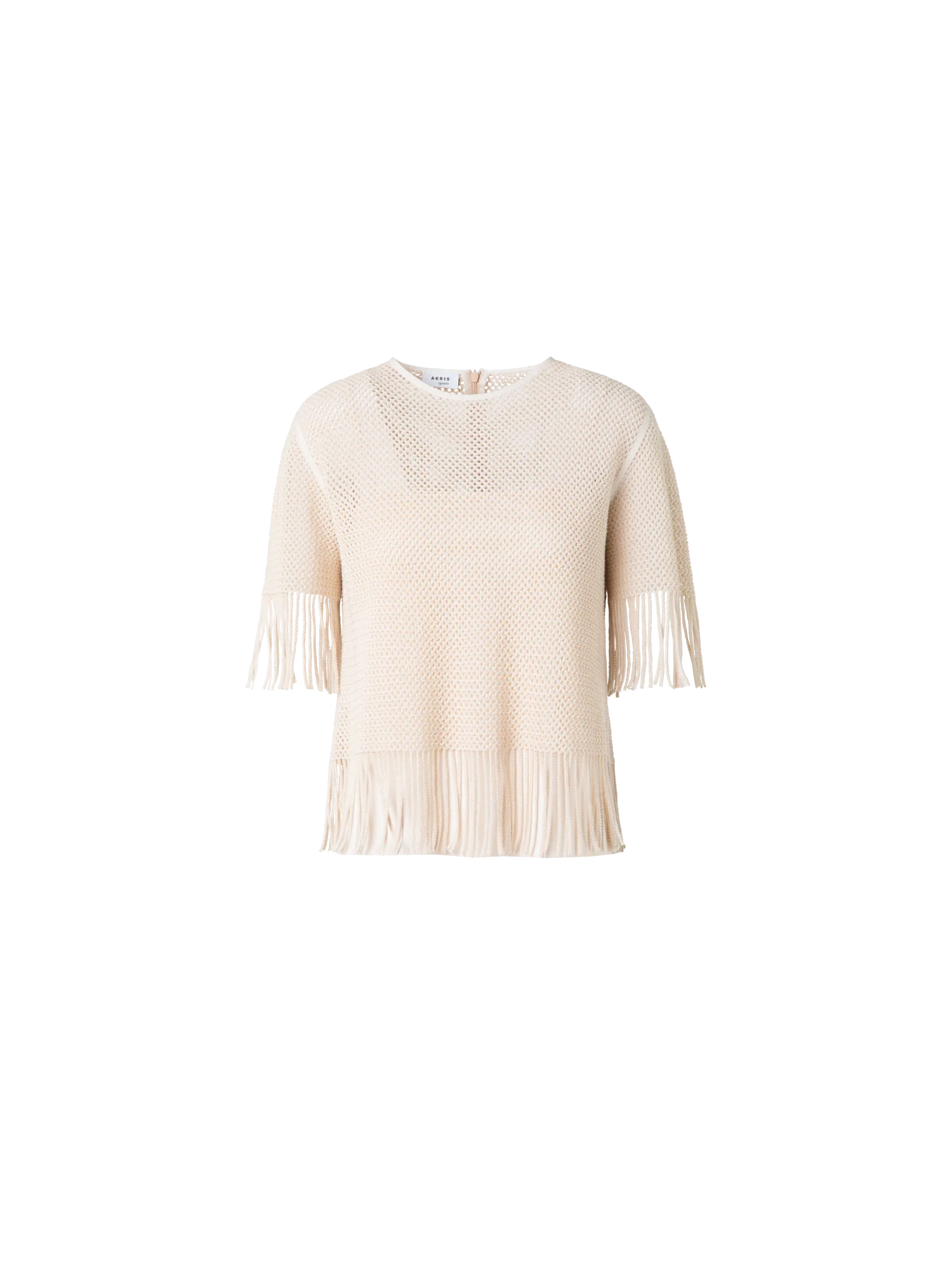 T-Shirt in Cotton Mesh wth Fringes