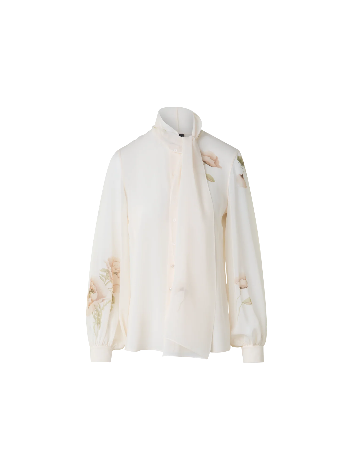 Tie Neck Silk Blouse with Anemone Print
