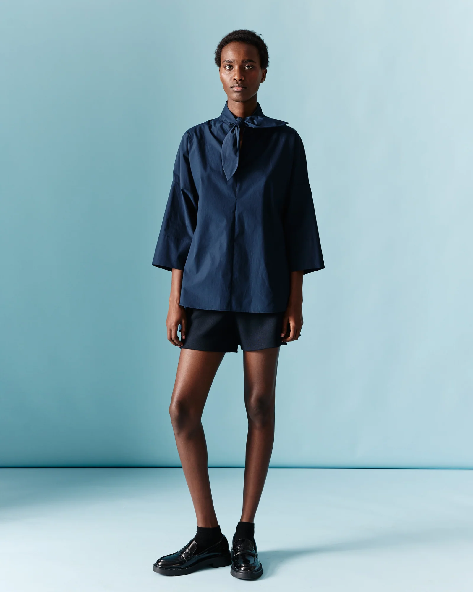 Tunic Blouse in Cotton with Collar Knot - Image 4