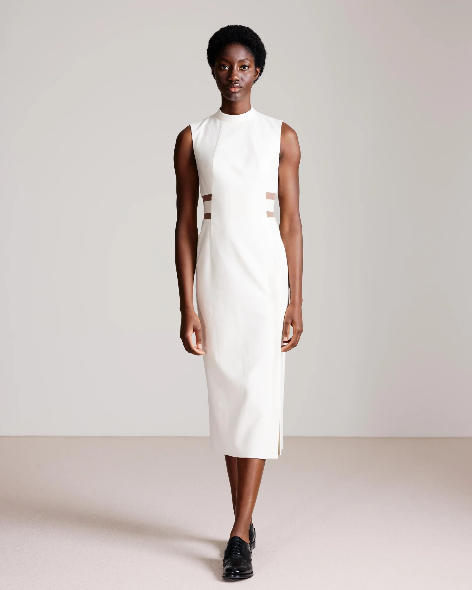 Waist Cut-Out Sheath Dress in Cotton Silk - Image 2