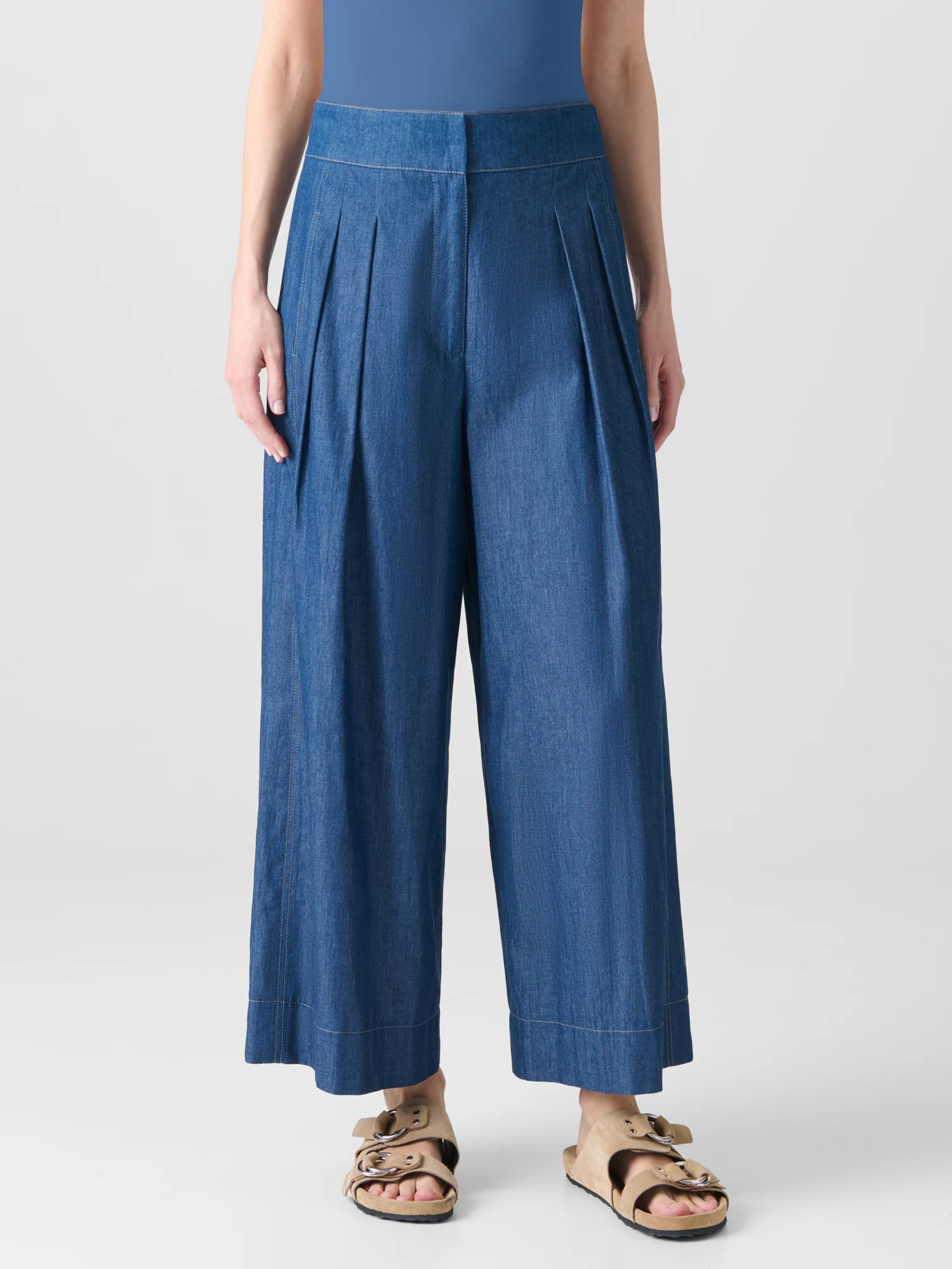 Wide Lightweight Cotton Denim Culottes - Image 2