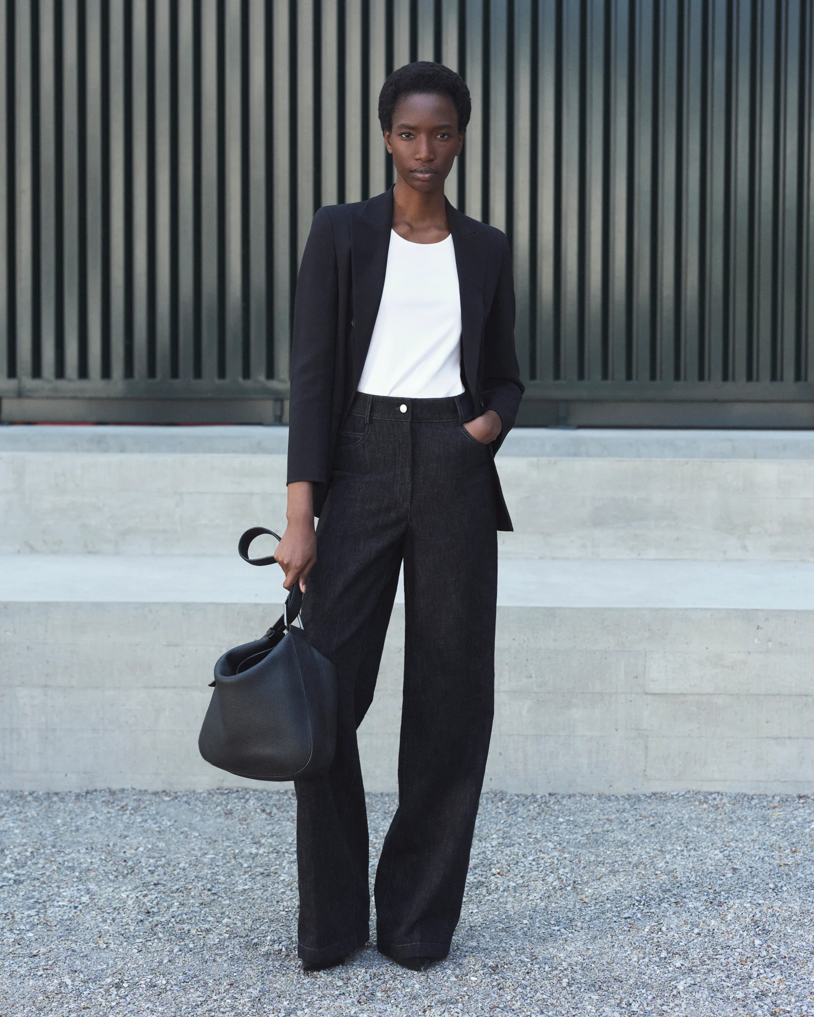 Wool Double-Face Blazer with Leather Collar - Image 2