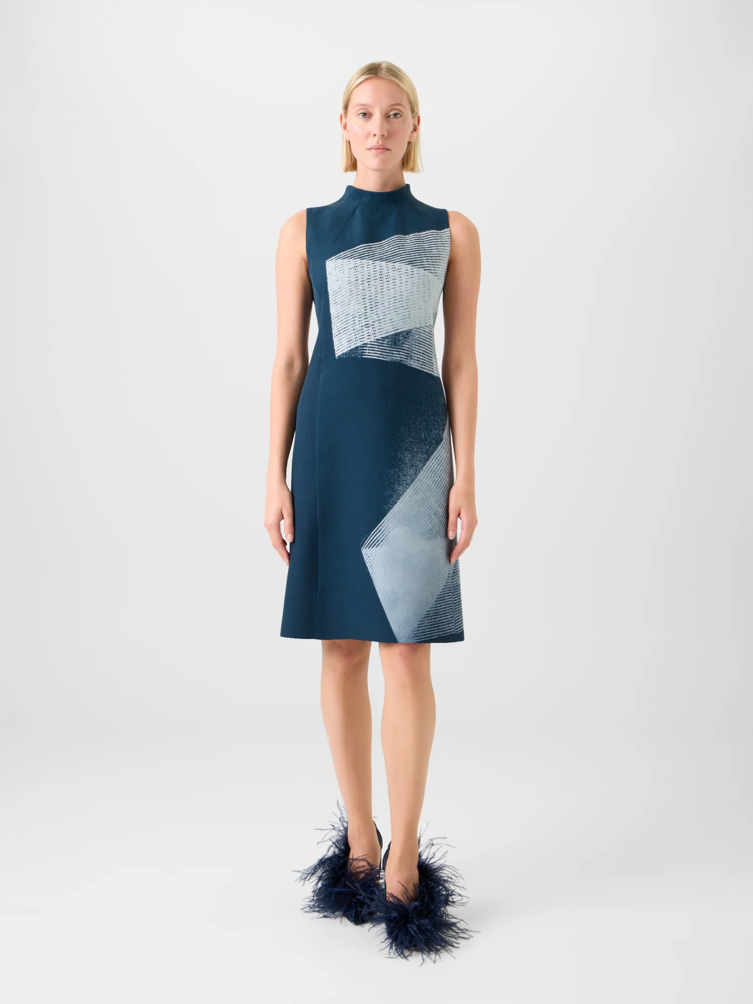 Wool Double-Face Sheath Dress in Zigzag Print - Image 2