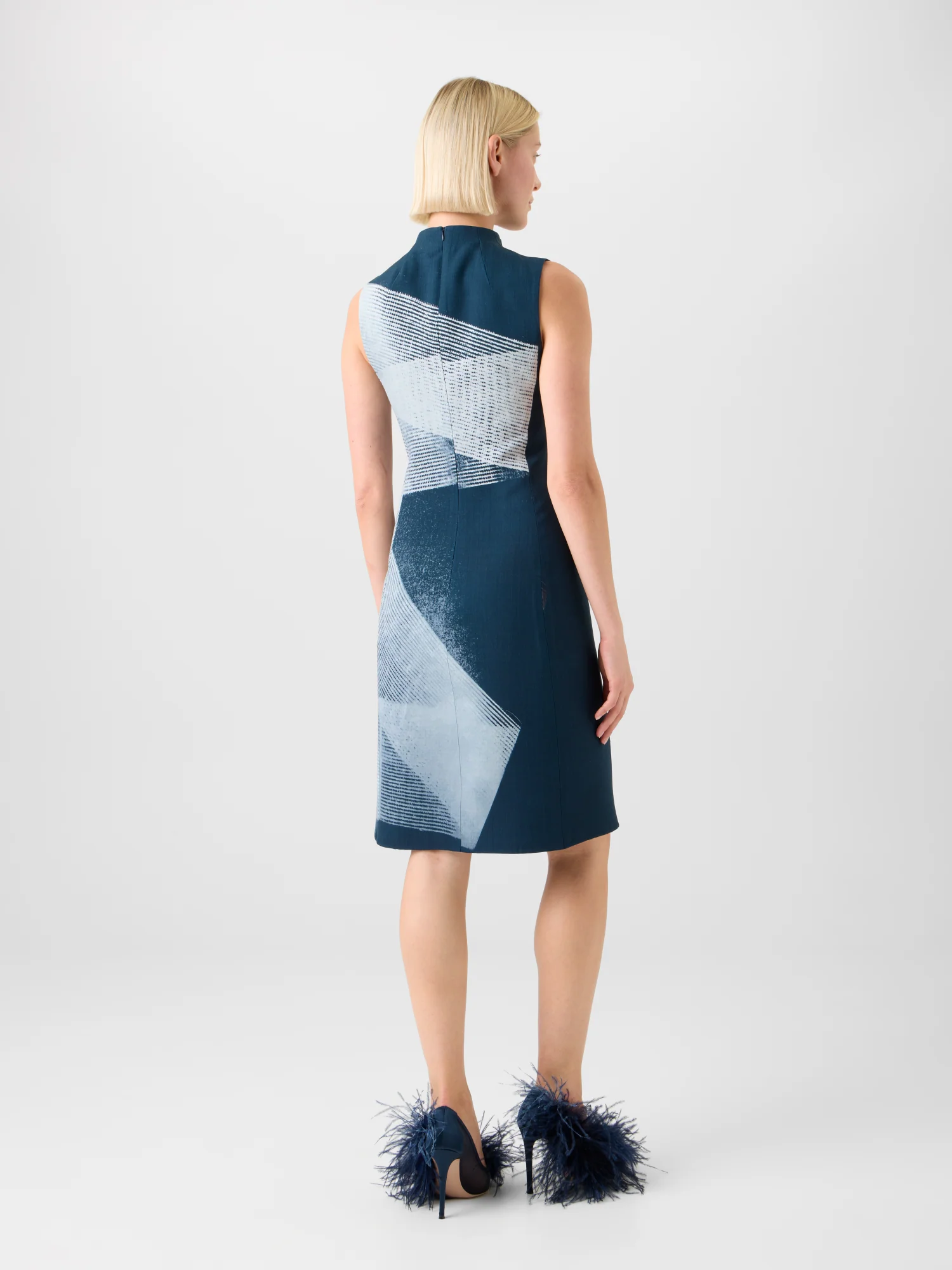 Wool Double-Face Sheath Dress in Zigzag Print - Image 5