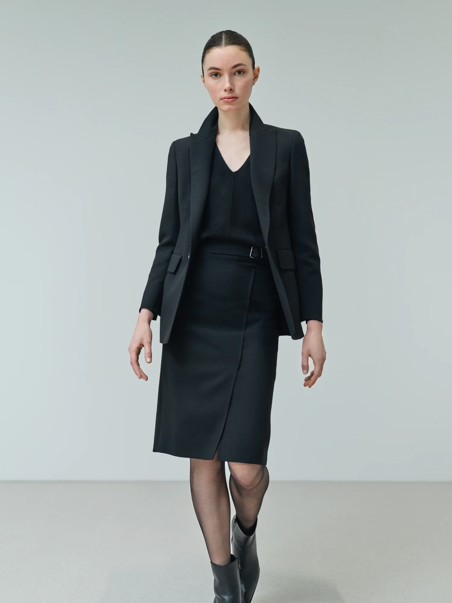 Wool Double-Face Wrap Effect Pencil Skirt - Image 2